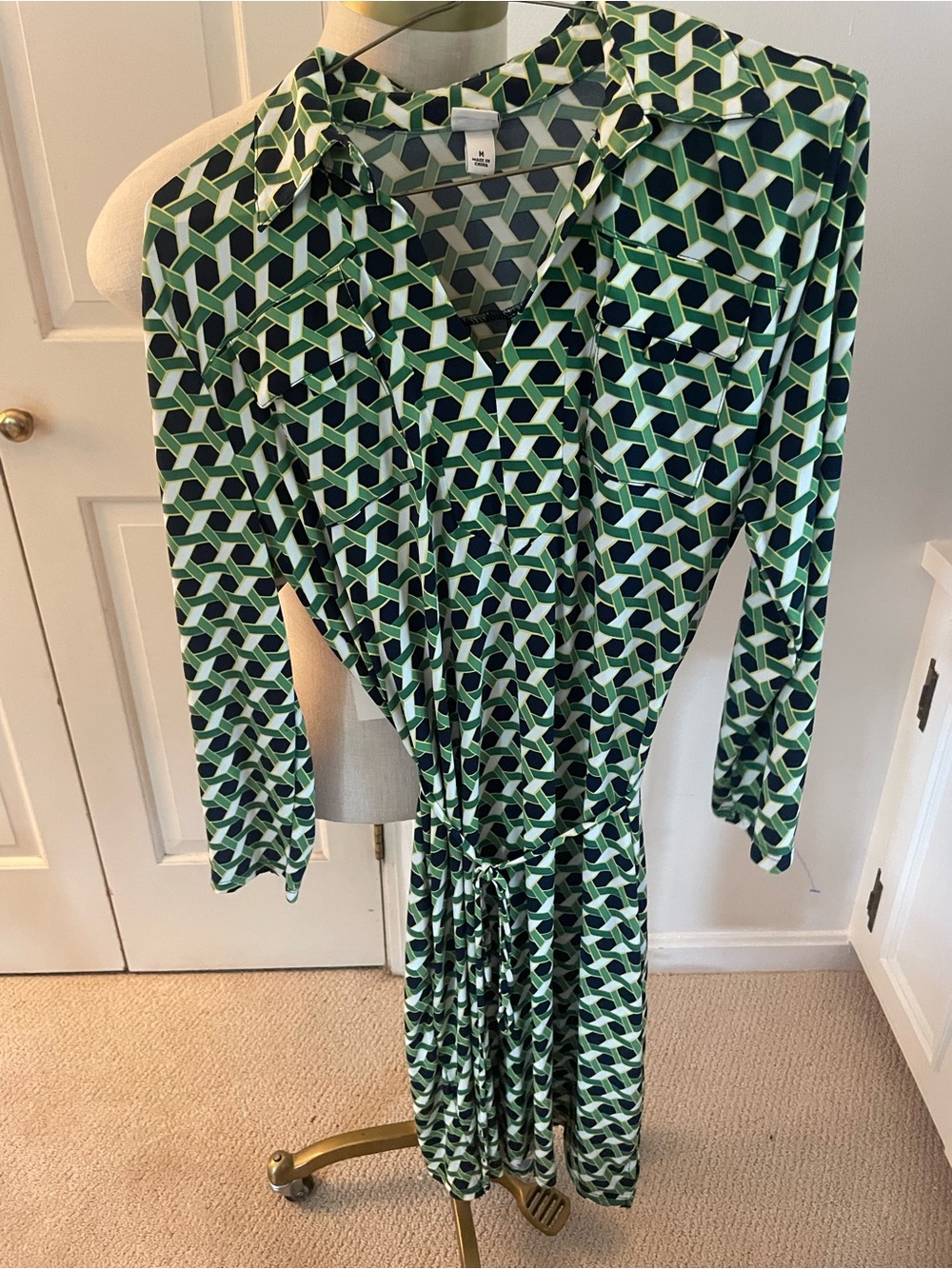 Merona Green Geometric Long Sleeve Dress